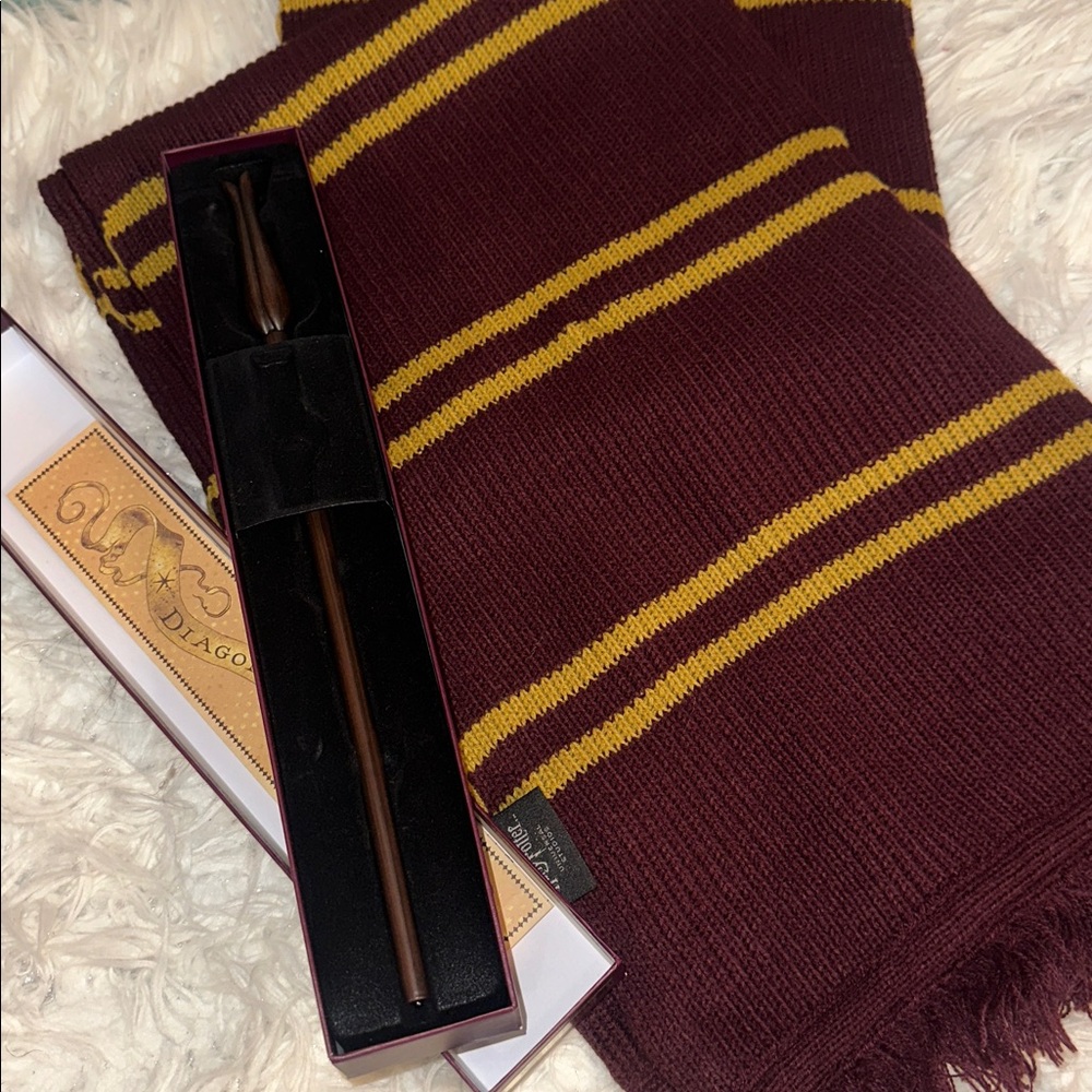 Luna Lovegood Universal Studios Wand and Gryffindor Scarf Bundle